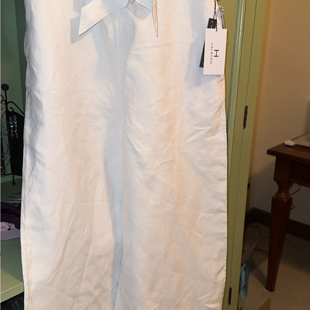Halston Heritage Cream Tie-Waist Pants